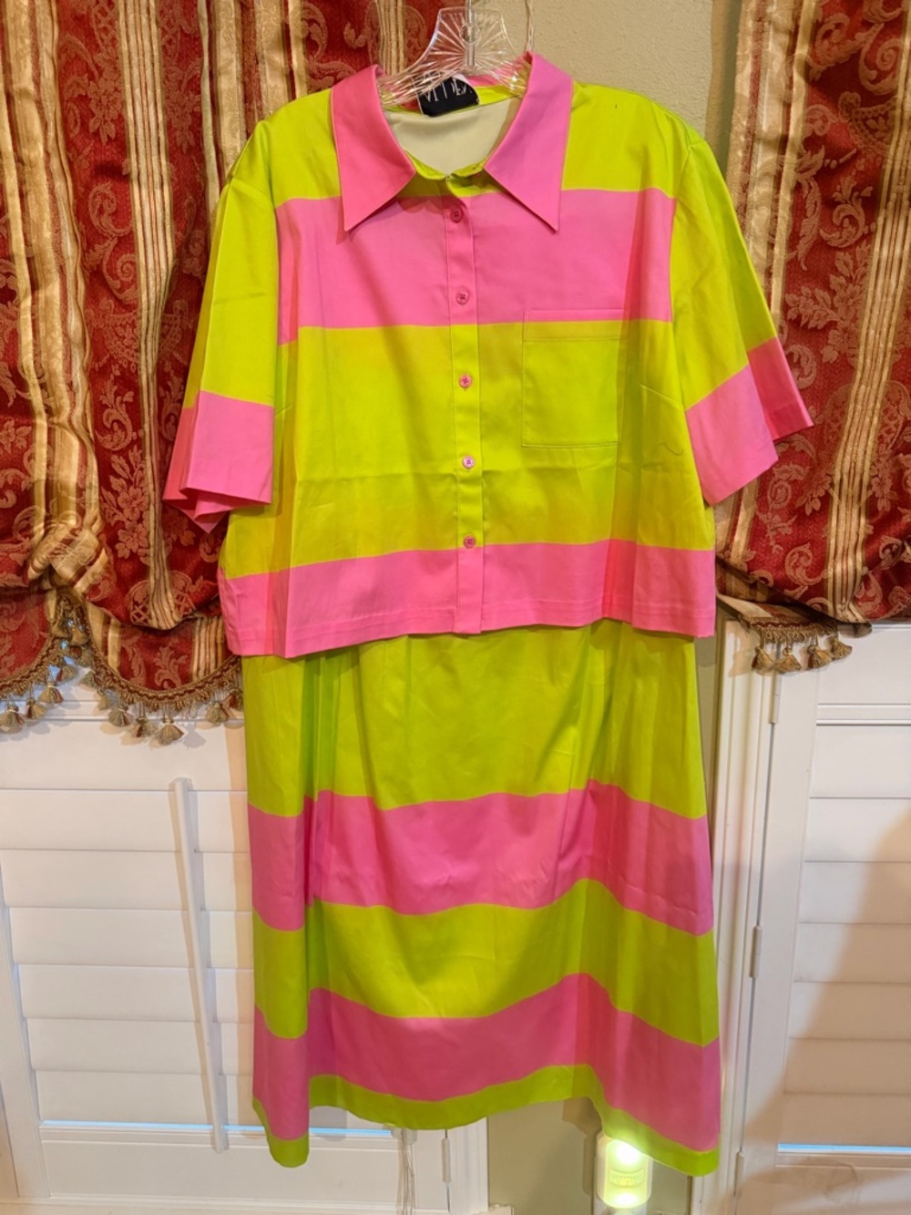 Alden Adair Colorblock Shirt and Skirt in Pink and Lime - Picture 3 of 5